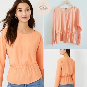 Ann Taylor Cinched Waist Coral Long Sleeve Lightweight Career Blouse Size Medium